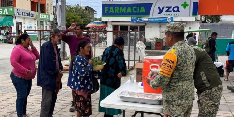 Apoyo a la población: el ejército reparte alimentos calientes por bajas temperaturas