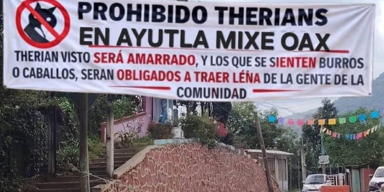 Comunidades de Oaxaca colocan mantas contra “therians”