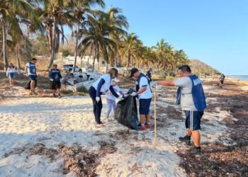 Realizan esfuerzo ambiental; Marina y voluntarios limpian Playa San Lorenzo