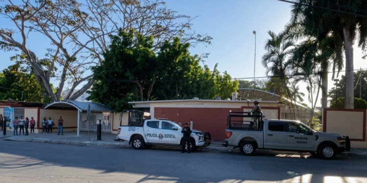Policías reciben a estudiantes en planteles. Así iniciaron hoy las clases