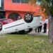 ¿Viste el auto volcado en la Miguel Alemán? Así ocurrió el accidente
